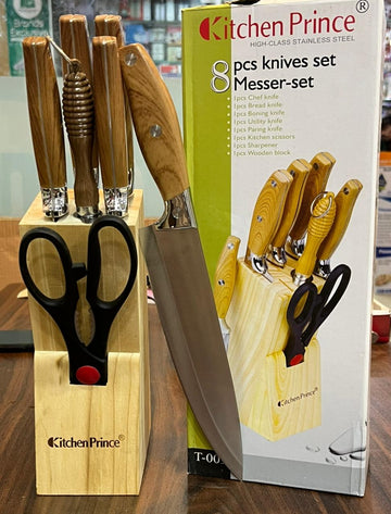8 pc stainless steel kitchen prince knife set with big sharp knife