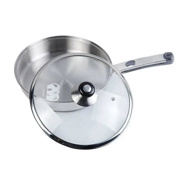 Alpha Stainless Steel Encapsulated Bottom Frying Pans With Glass Lids.