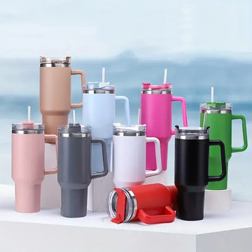 Plain Insulated Travel Tumbler with Handle & Straw 40oz
