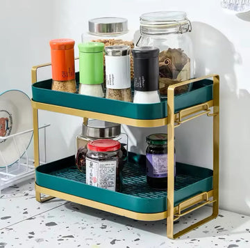 2 Tiers Cups Mugs Drying Rack With Drip Tray, Spice Jars Countertop Organizer