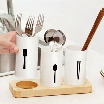 High-grade Chopsticks Storage Rack Wood Base Spoon Fork Drain Box Countertop