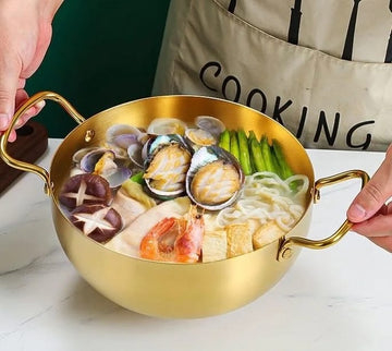 Stainless Steel Korean Style Ramen Pot Gold Double Handle