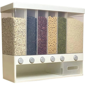 Cereal Dispenser Wall Mounted, 6 Grid Dry Food Dispenser Kitchen Cereal Dispenser Grain Rice Dry Food Storage Container for Store Coffee Beans Nut Snacks