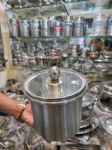 Stainless Steel Air-Tight Storage Jars with Glass Lids - 3 Piece Set