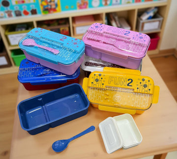 Fun2 LeakProof LunchBox with 2 Compartments 1 Mini Food Box and Spoon (Mix/Random colour)