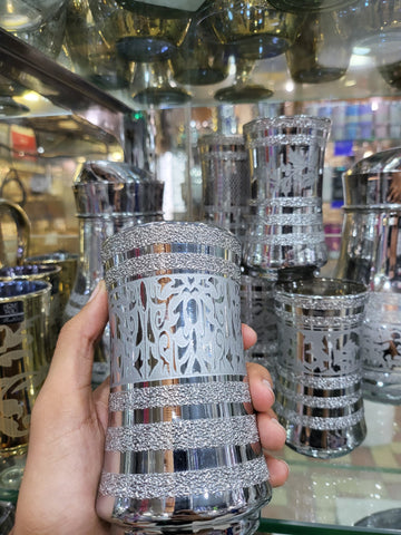 Fancy 6 Glass & 1 Jug Set (Silver) (Glass)