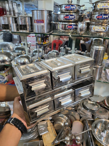 Stainless Steel 6-Compartment Spice Box / Drawer Organizer (large size)