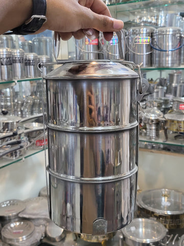 Traditional Stainless Steel Tiffin Box / Lunch Carrier - 3 Tier / 2 Tier