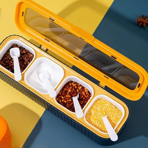 Multifunctional 4 Grids Spice Jar Seasoning Box