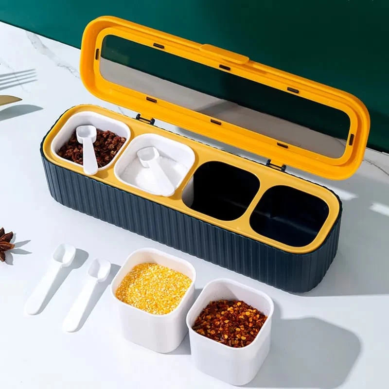Multifunctional 4 Grids Spice Jar Seasoning Box