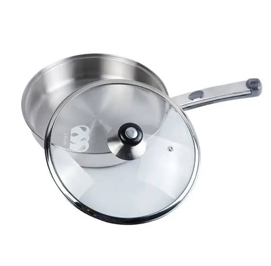 Alpha Stainless Steel Encapsulated Bottom Frying Pans With Glass Lids.