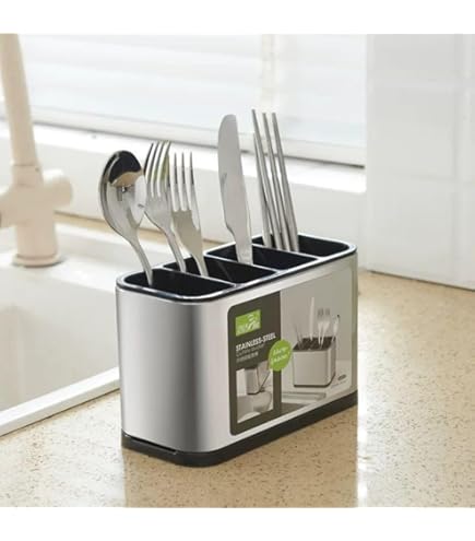 Stainless Steel Storage Basket Kitchen Utensil Holder with Drain Holes