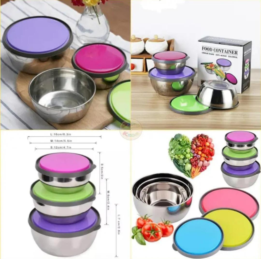 Stainless Steel Colourful 3pcs Bowl Set (Box Packing) Premium Quality