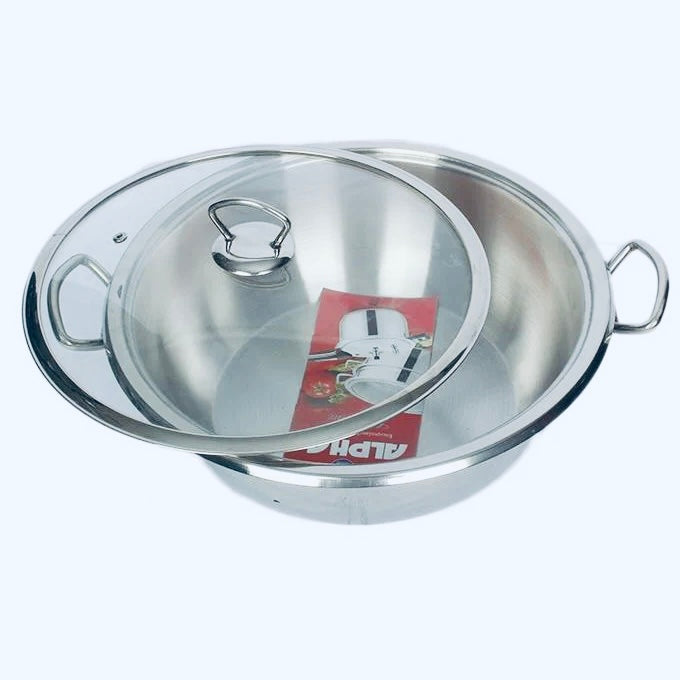Alpha Stainless Steel Encapsulated Bottom Karhai Woks With Glass Lids.