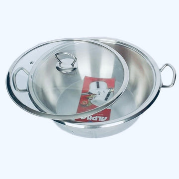 Alpha Stainless Steel Encapsulated Bottom Karhai Woks With Glass Lids.