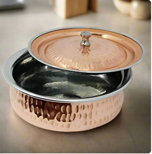 Premium Hammered Copper Karahi with Lid