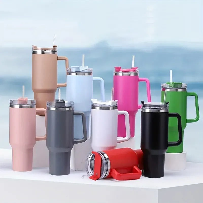 Plain Insulated Travel Tumbler with Handle & Straw 40oz