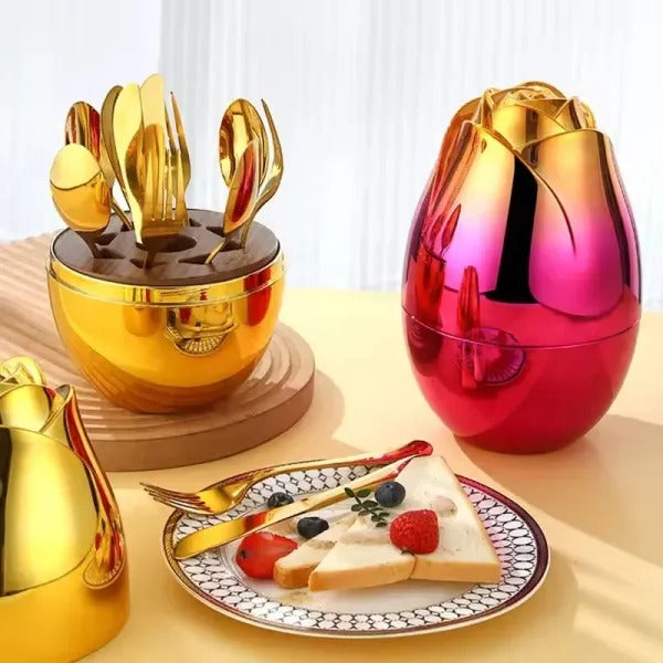 Flower Egg Shape Cutlery Holder (4 Spoons & 2 Forks) Box Packing