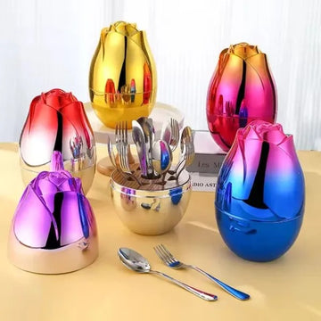 Flower Egg Shape Cutlery Holder (4 Spoons & 2 Forks) Box Packing