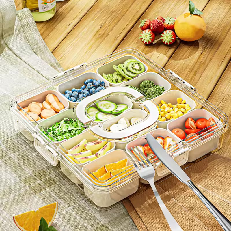 Premium 12-Grid Fresh Storage Box with Lid -Multipurpose Food Organizer
