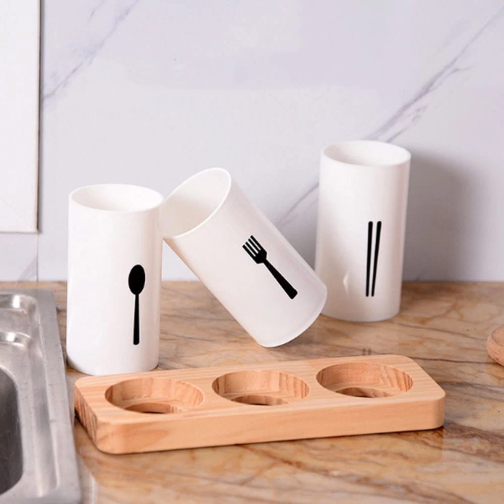 High-grade Chopsticks Storage Rack Wood Base Spoon Fork Drain Box Countertop