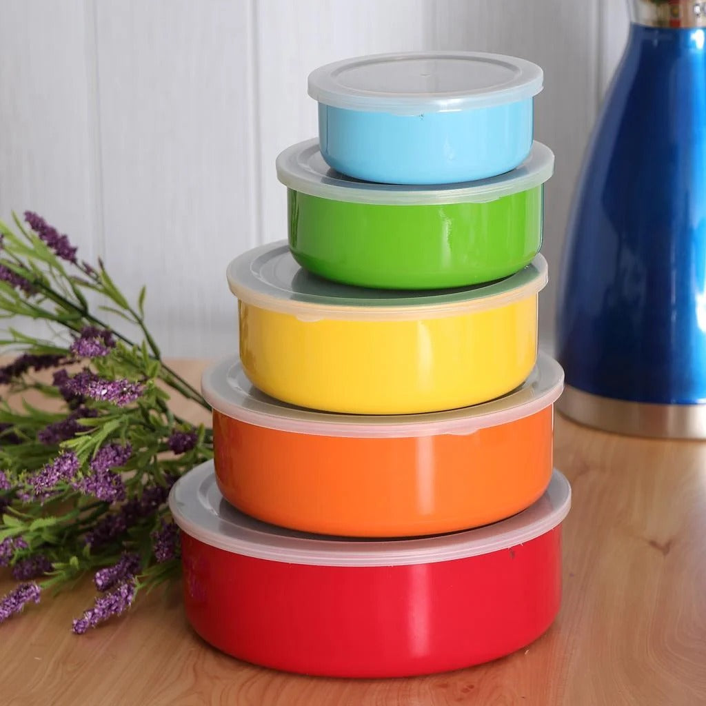 5Pcs Stainless Steel Metal Mixing Bowl Set with Lids