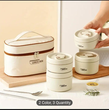 4-Pcs Insulated Bento Box Set with Round Stainless Steel Food Containers (microwave safe)