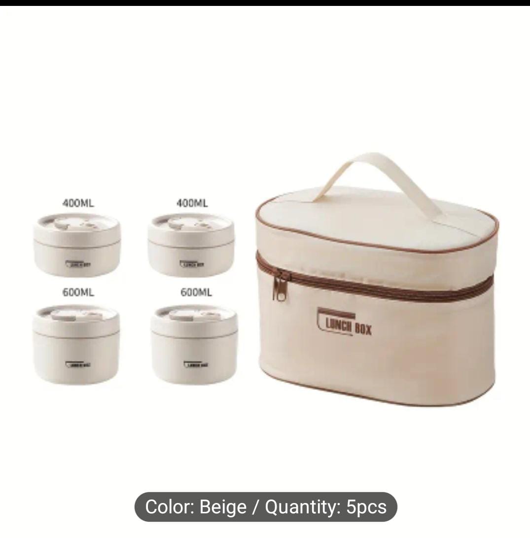 4-Pcs Insulated Bento Box Set with Round Stainless Steel Food Containers (microwave safe)