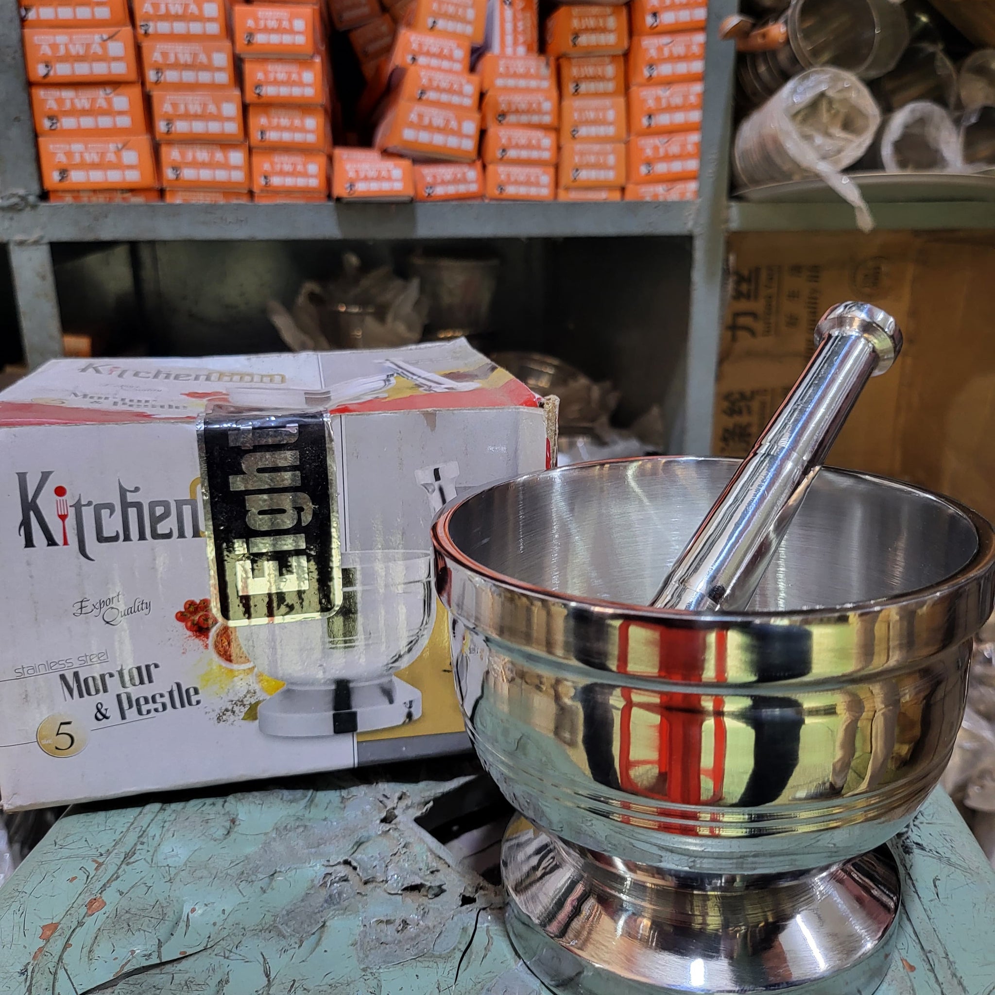 Kitchen King Stainless Steel Fancy Mortar and Pestle (Khani Dasta)