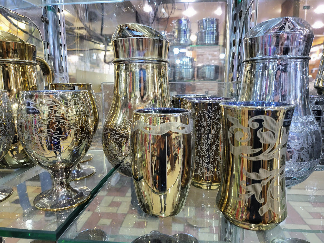 Fancy 6 pcs Glass and 1 Jug Set (24k Gold) (Glass)