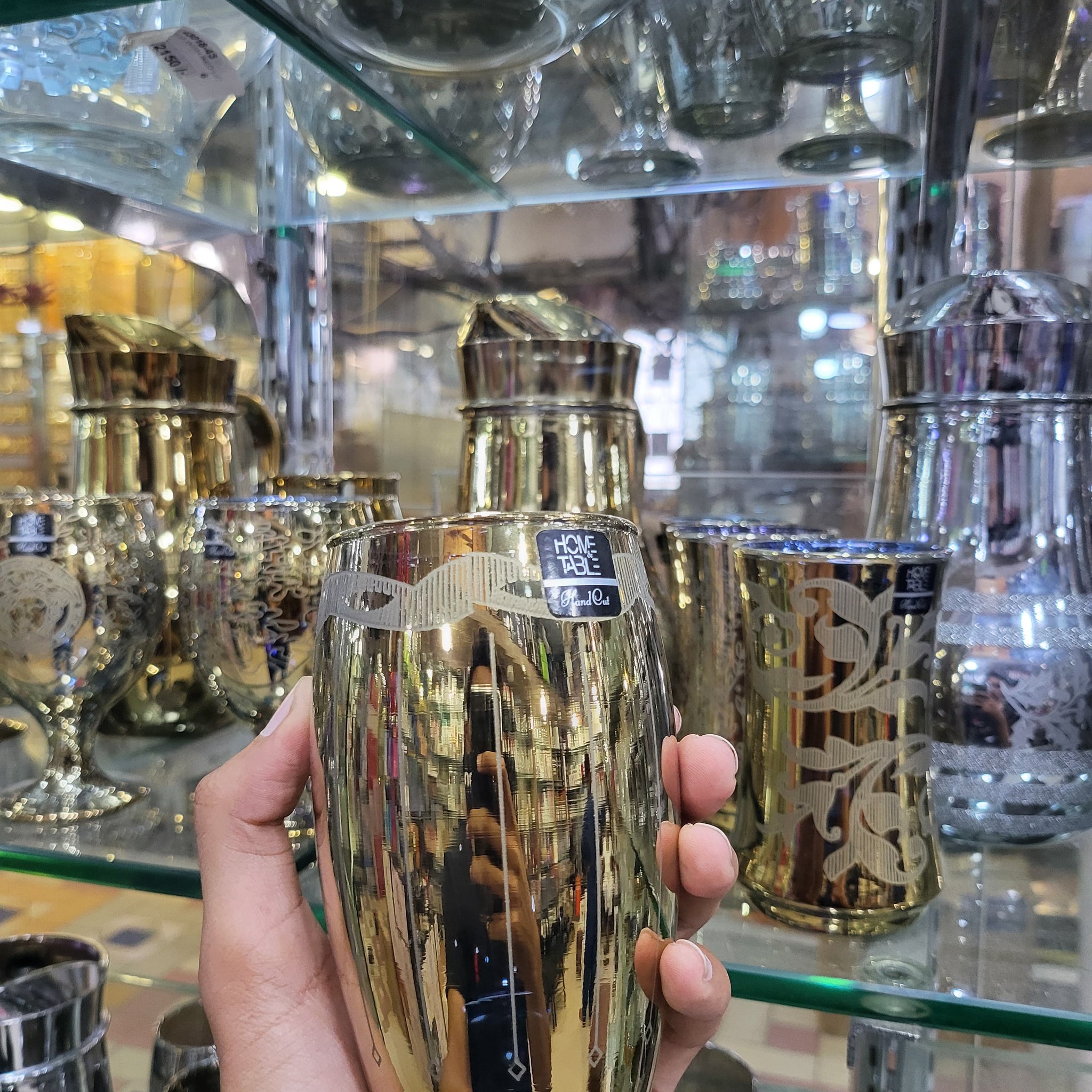 Fancy 6 pcs Glass and 1 Jug Set (24k Gold) (Glass)
