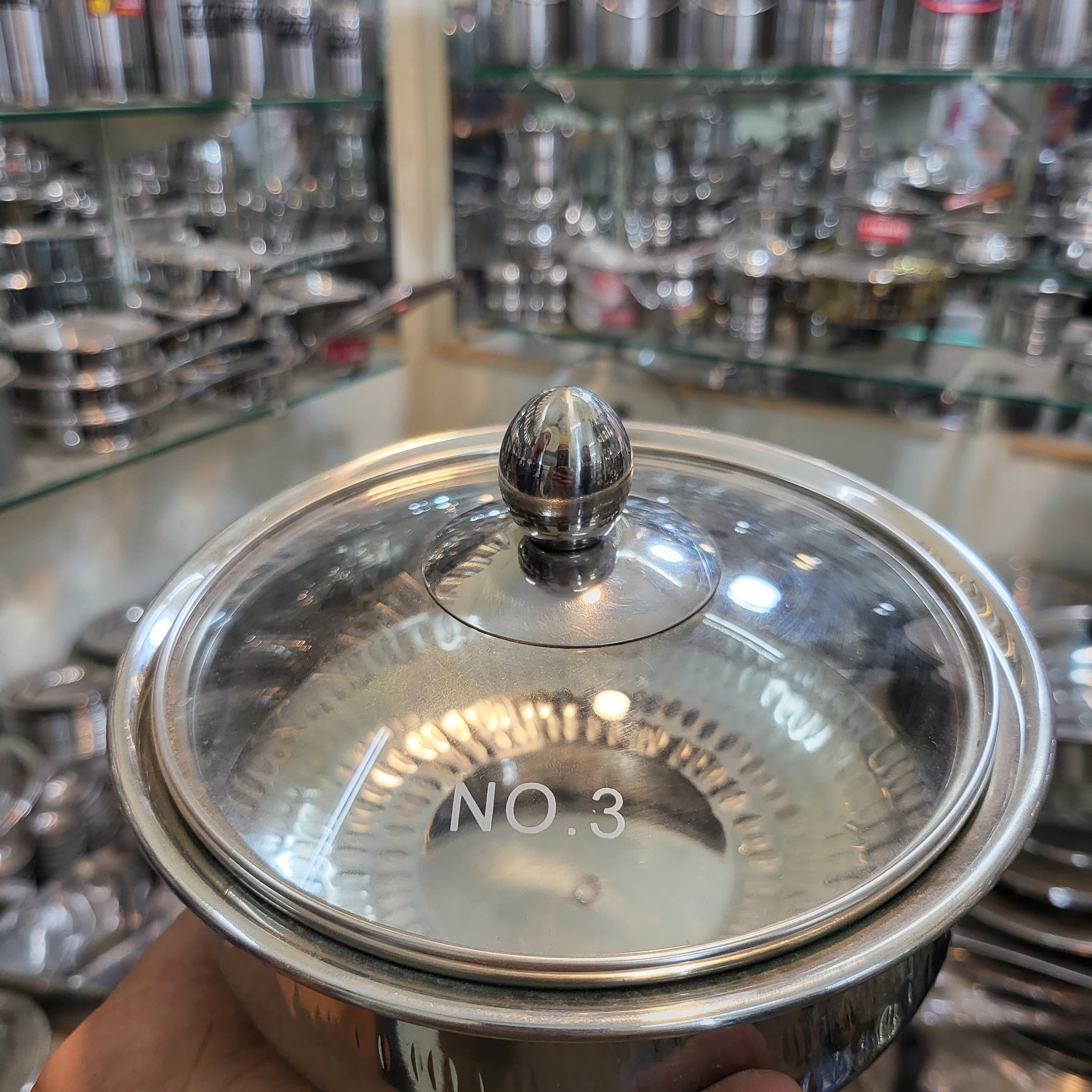 Stainless Steel Hammered Serving Handi with Glass Lid