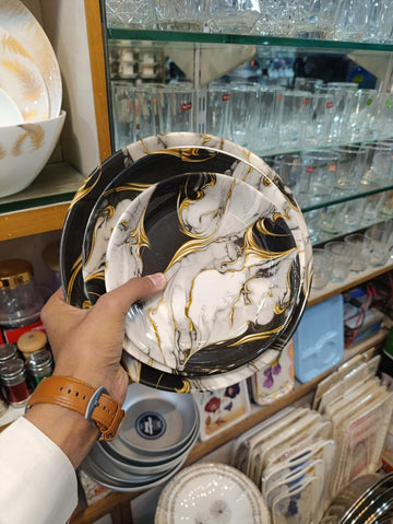 Luxury Marble & Floral Double Glazed 18-Piece Plate Set (6 small, 6 medium and 6 large)