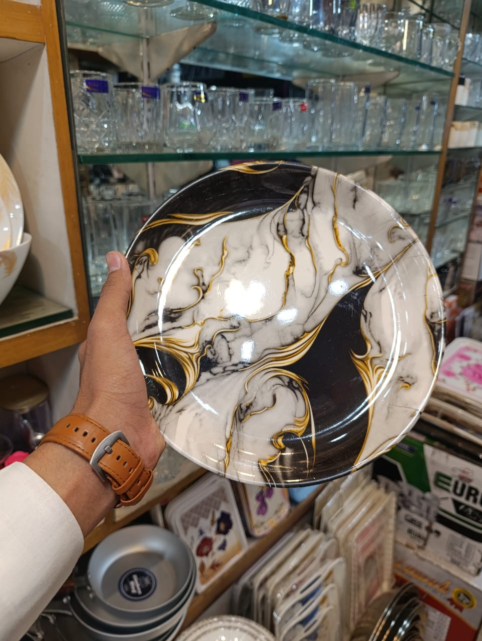 Luxury Marble & Floral Double Glazed 18-Piece Plate Set (6 small, 6 medium and 6 large)