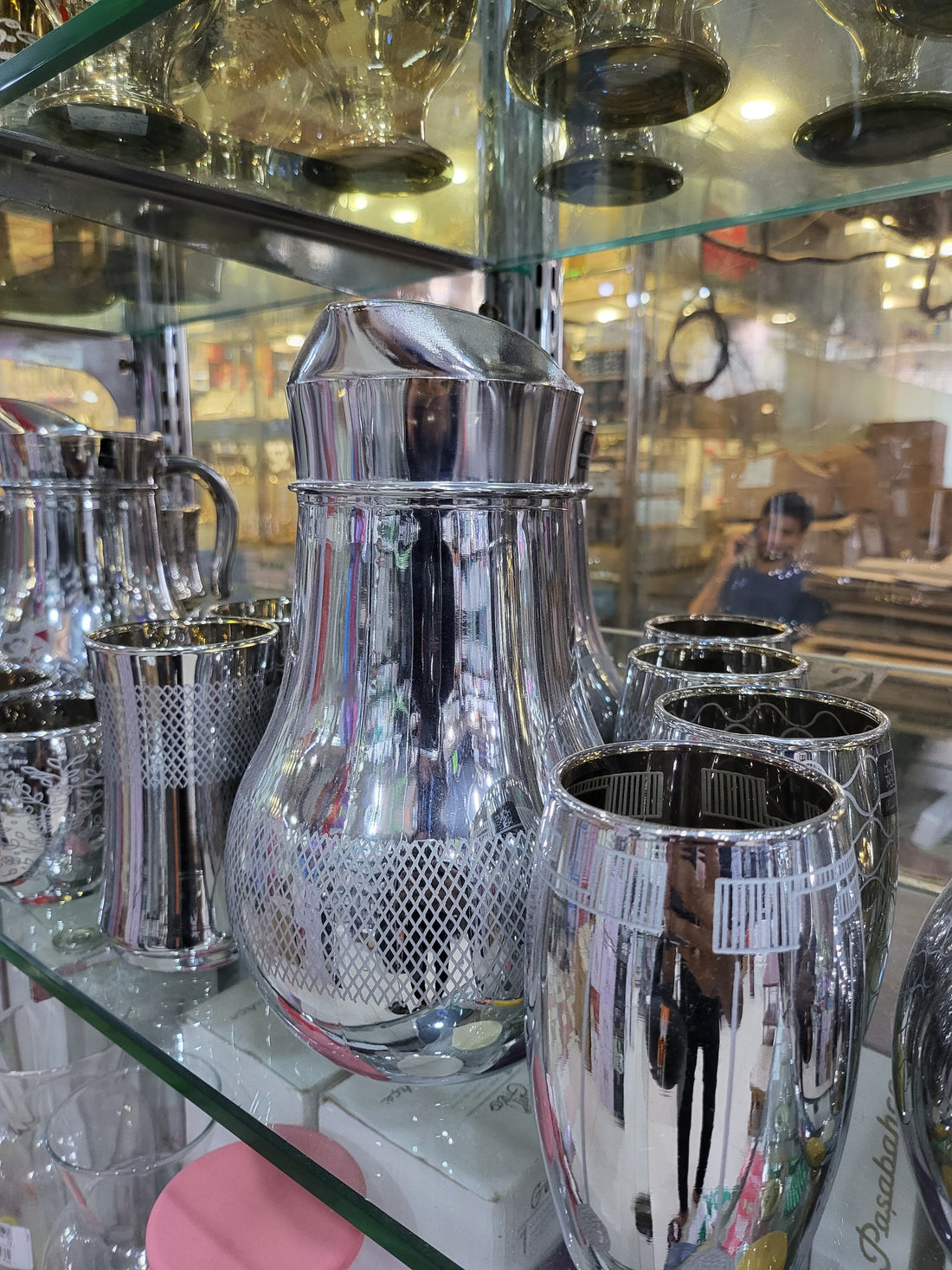 Fancy 6 Glass & 1 Jug Set (Silver) (Glass)