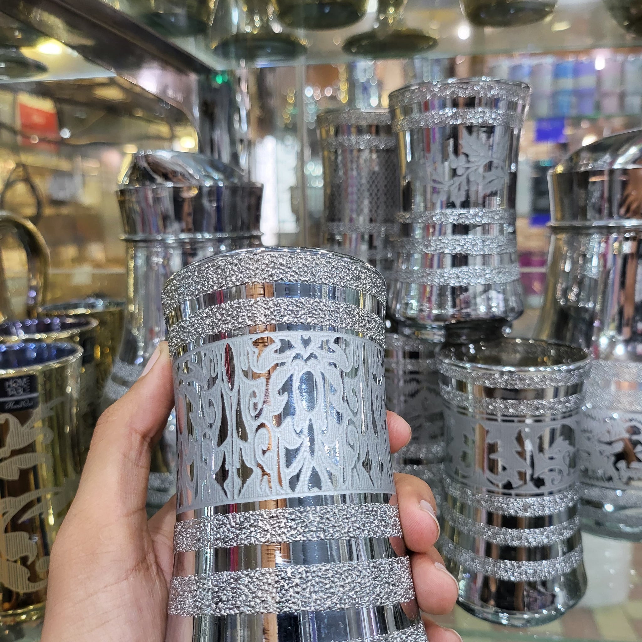 Fancy 6 Glass & 1 Jug Set (Silver) (Glass)