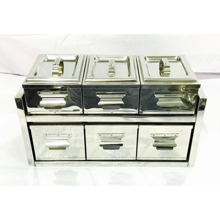 Stainless Steel 6-Compartment Spice Box / Drawer Organizer (large size)
