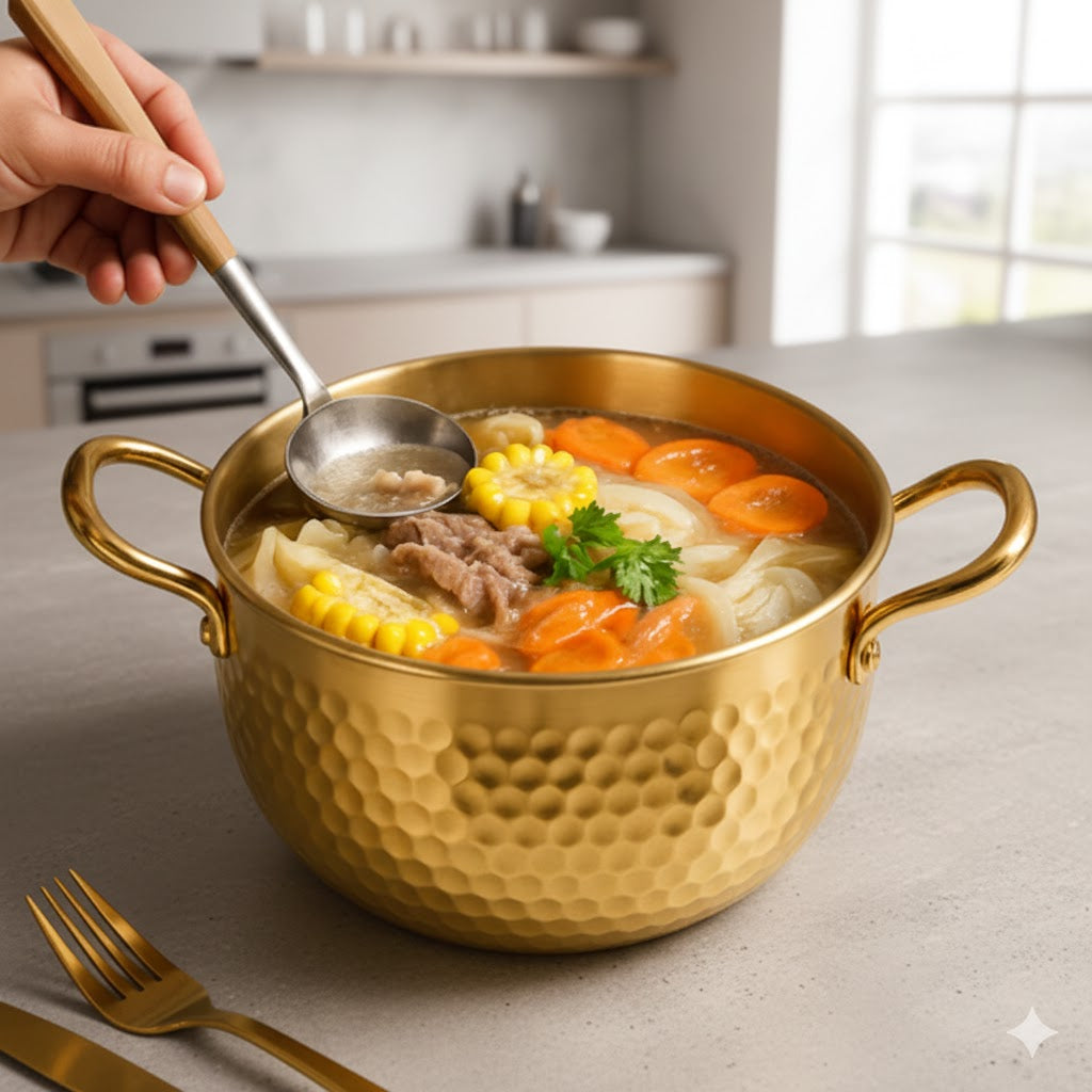 Artisan Gold Hammered Soup Pot