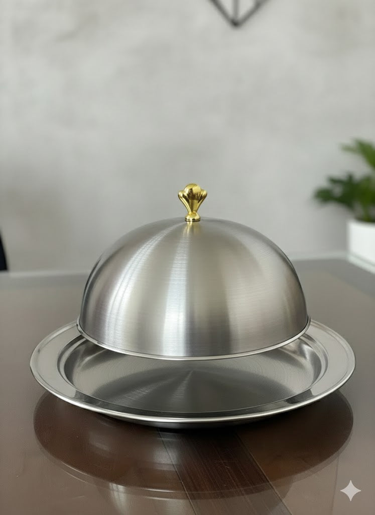 Plain Stainless Steel Dome Serving Platter / BBQ Platter with Lid
